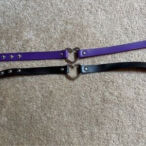 Purple and Black Heart Buckle Choker Set - 15 inch. Set of 2